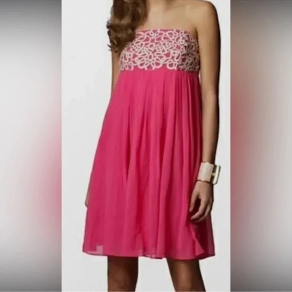 Lilly Pulitzer Jillie Daiquiri Pink 100% Silk Pleated Cocktail Dress Size 2 XS - Picture 1 of 5